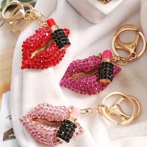 💋Sparkling Lips Keychain with Lipstick Charm NIP Pick 1 PINK or PURPLE